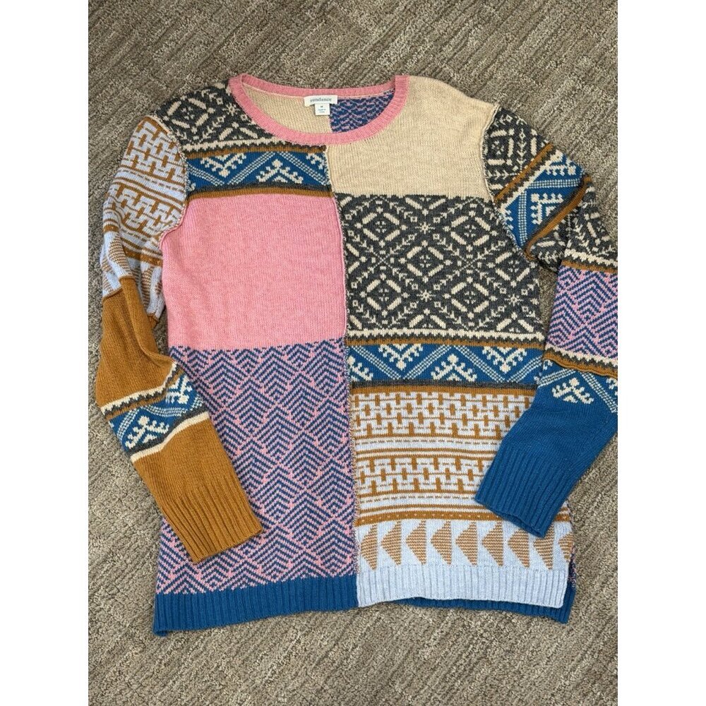 SUNDANCE FIELDS OF FAIR ALPACA WOOL BLEND LIGHTWEIGHT SWEATER PULLOVER M EUC